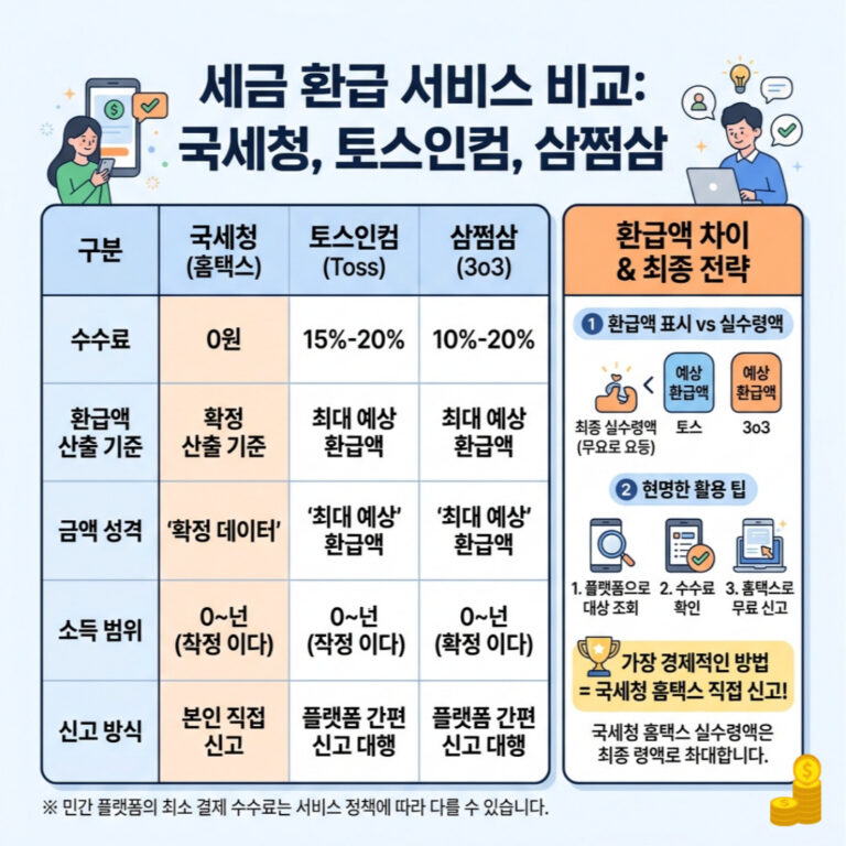 종소세 토스인컴 국세청 삼쩜삼 환급 수수료 차이 비교(사용 후기, 종합소득세)